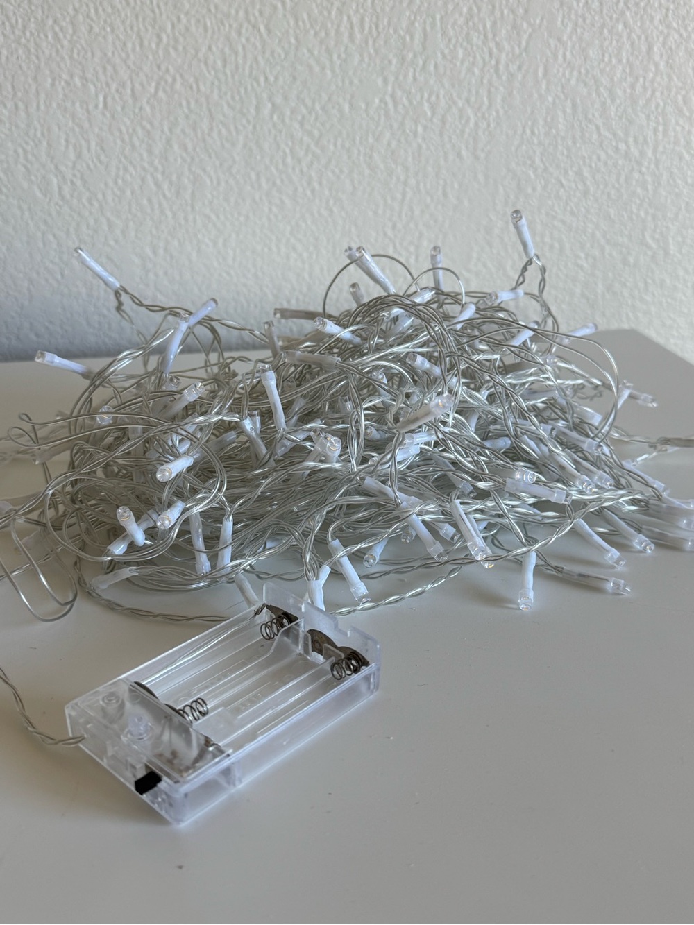 Battery Powered Warm White LED String Lights, Clear Wire, Indoor, 13ft x 4ft